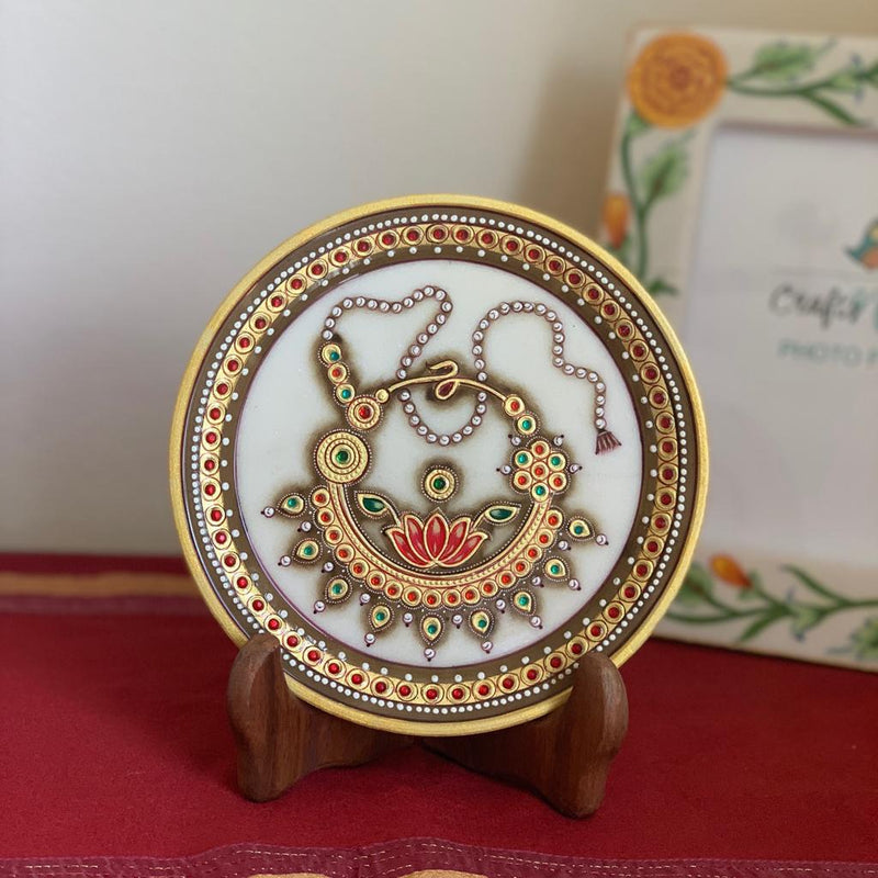 Gold Leaf Meenakari Jewelry Painting - Decorative Round Marble 6" Plate - Crafts N Chisel - Indian home decor - Online USA