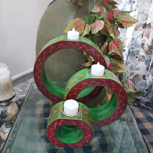 Rajasthani Wooden Candle Holder (Set of 3) - Crafts N Chisel - Indian home decor - Online USA