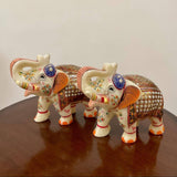 Handcrafted 6" Marble Elephant (Set of 2) - Meenakari Stone Art - Table Animal Decor - Crafts N Chisel - Indian Home Decor USA