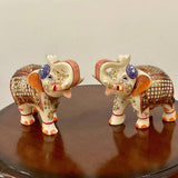 Handcrafted 6" Marble Elephant (Set of 2) - Meenakari Stone Art - Table Animal Decor - Crafts N Chisel - Indian Home Decor USA