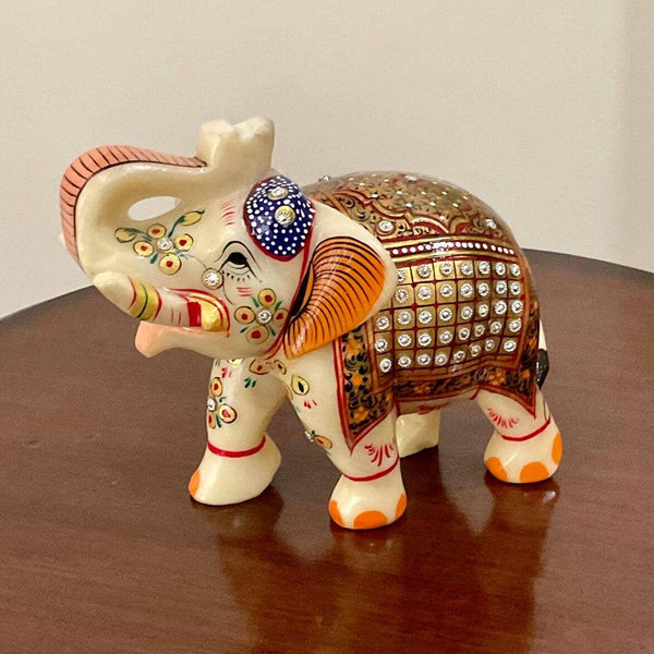 Handcrafted 6" Marble Elephant (Set of 2) - Meenakari Stone Art - Table Animal Decor - Crafts N Chisel - Indian Home Decor USA