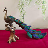 Handcrafted Brass Peacock With Stonework (set of 2)-Crafts N Chisel - Indian home decor online USA