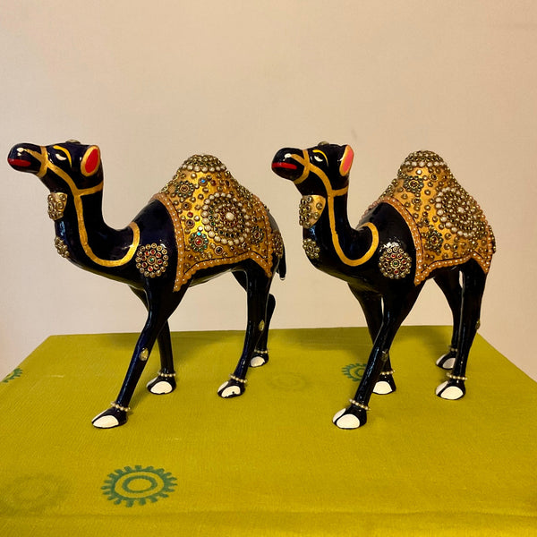 Handcrafted Decorative Metallic Camel (Set of 2) - Meenakari Stonework - Animal Decor - Crafts N Chisel - Indian Home Decor USA