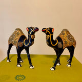 Handcrafted Decorative Metallic Camel (Set of 2) - Meenakari Stonework - Animal Decor - Crafts N Chisel - Indian Home Decor USA