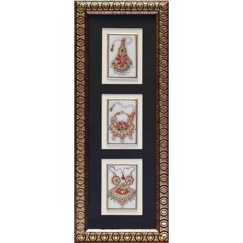Handcrafted Jewelry Painting, Gold Leaf Meenakari Art, Three Marble Miniature - Wall decor - Crafts N Chisel - Indian home decor - Online USA