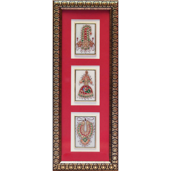 Handcrafted Jewelry Painting, Gold Leaf Meenakari Art, Three Marble Miniature - Wall decor - Crafts N Chisel - Indian home decor - Online USA