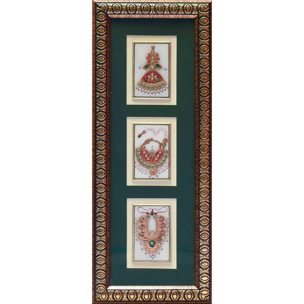 Handcrafted Jewelry Painting, Gold Leaf Meenakari Art, Three Marble Miniature - Wall decor - Crafts N Chisel - Indian home decor - Online USA