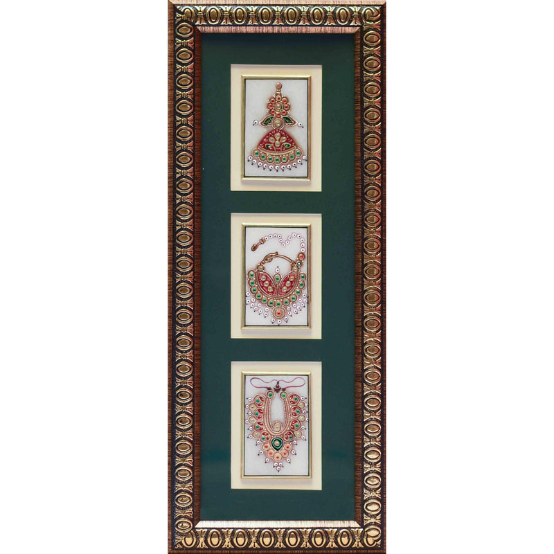 Handcrafted Jewelry Painting, Gold Leaf Meenakari Art, Three Marble Miniature - Wall decor - Crafts N Chisel - Indian home decor - Online USA
