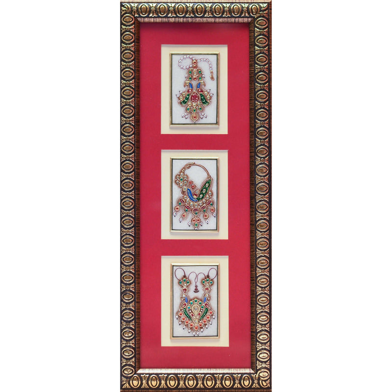 Handcrafted Jewelry Painting, Gold Leaf Meenakari Art, Three Marble Miniature - Wall decor - Crafts N Chisel - Indian home decor - Online USA