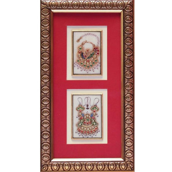 Handcrafted Jewelry Painting, Gold Leaf Meenakari Art, Two Marble Miniature - Wall decor - Crafts N Chisel - Indian home decor - Online USA