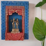 Handcrafted Shiv Parvathi Brass Idol With Distressed Wooded Frame Wall Hanging - Decorative Wall decor - Crafts N Chisel - Indian Home Decor USA