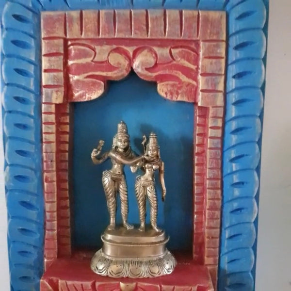 Handcrafted Shiv Parvathi Brass Idol With Distressed Wooded Frame Wall Hanging - Decorative Wall decor - Crafts N Chisel - Indian Home Decor USA