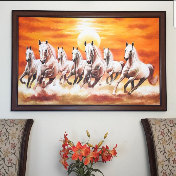 Handmade Beautiful 7 White Horse Canvas Painting - Crafts N Chisel - Indian home decor - Online USA