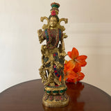 14 Inches Radha Krishna Idol Brass Stonework - Decorative Figurines For Home - Crafts N Chisel - Indian Home Decor USA