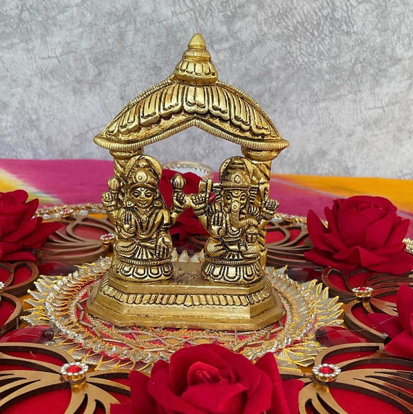 Lakshmi Ganesh Temple Brass Idol Home Pooja Decor - Crafts N Chisel - Indian Home Decor USA