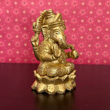 4 inches Lord Ganesh Brass Idol - Ganpati Decorative Statue for Home Decor - Crafts N Chisel - Indian Home Decor USA