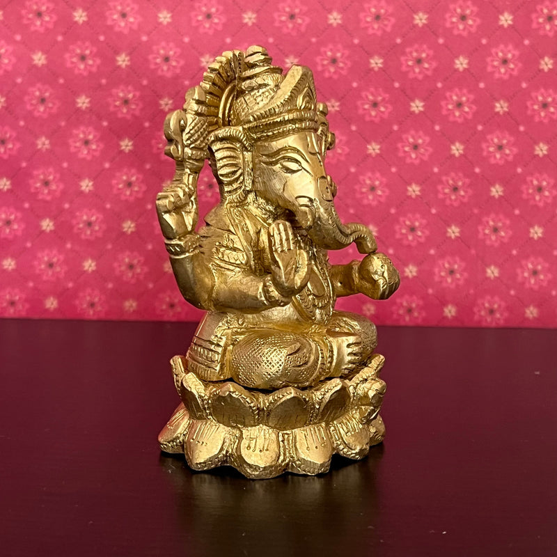 4 inches Lord Ganesh Brass Idol - Ganpati Decorative Statue for Home Decor - Crafts N Chisel - Indian Home Decor USA