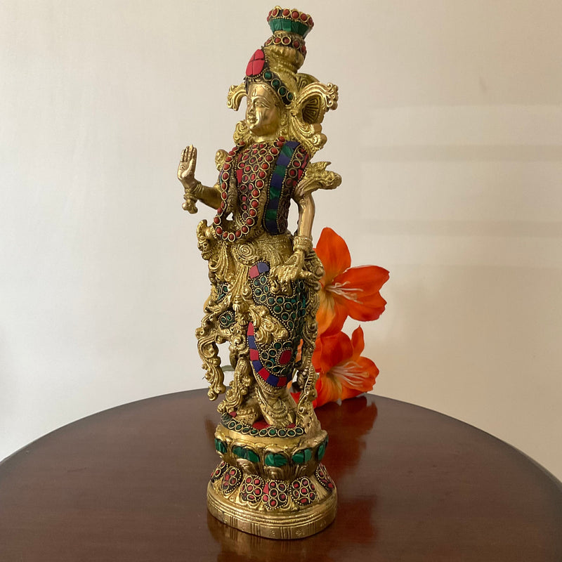 14 Inches Radha Krishna Idol Brass Stonework - Decorative Figurines For Home - Crafts N Chisel - Indian Home Decor USA