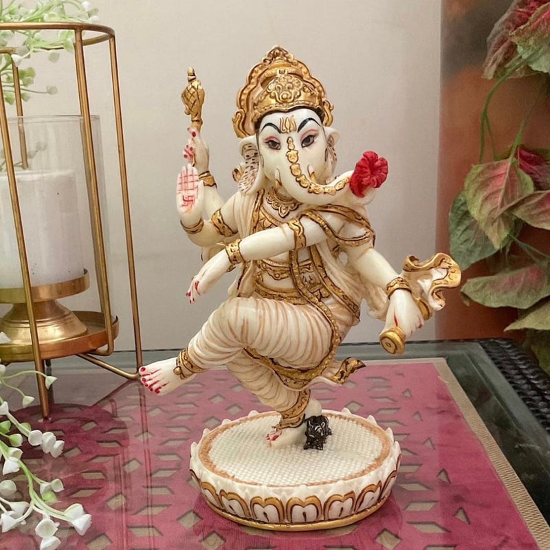Dancing Ganesha Marble Dust & Resin Idol - Decorative Figurine- Crafts N Chisel - Indian Home Decor USA