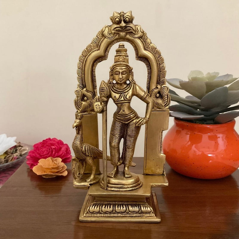Lord Murugan Swamy Kartikeya Brass Idol - Decorative Figurine - Crafts N Chisel - Indian Home Decor USA