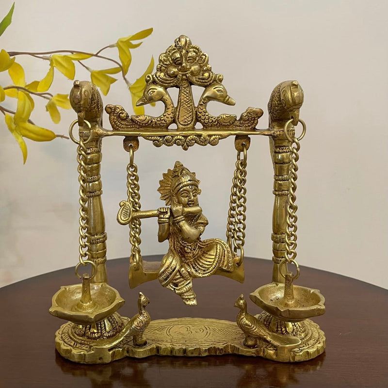 Lord krishna Swing Brass Idol - Traditional Home Decor - Crafts N Chisel - Indian Home Decor USA