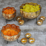 Metallic Lotus Urli Set - Festive Home Decor - Crafts N Chisel - Indian Home Decor USA
