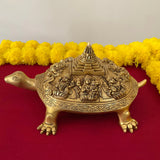 Tortoise With Ashtalakshmi & Shri Yantra Brass Idol - Decorative Figurine - Crafts N Chisel - Indian Home Decor USA