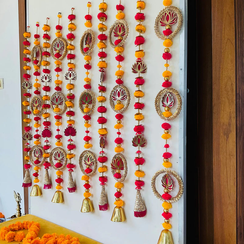 Stylish Lotus Long Hanging (Set of 10) - Festive Decoration Wall Hanging - Crafts N Chisel - Indian Home Decor USA