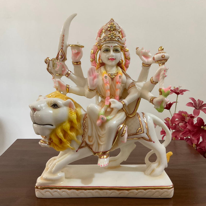 9 Inches Ma Durga Marble Dust & Resin Idol - Hindu God Statue - Decorative Murti - Crafts N Chisel - Indian Home Decor USA