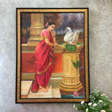 Hansa Damayanti Handmade Oil Painting - Raja Ravi Varma Painting Recreation - Wall Decor - Crafts N Chisel - Indian Home Decor USA