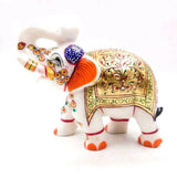 Handcrafted 5 Inches Marble Elephant (Set of 2) - Meenakari Stone Art - Table Animal Decor - Crafts N Chisel - Indian Home Decor USA