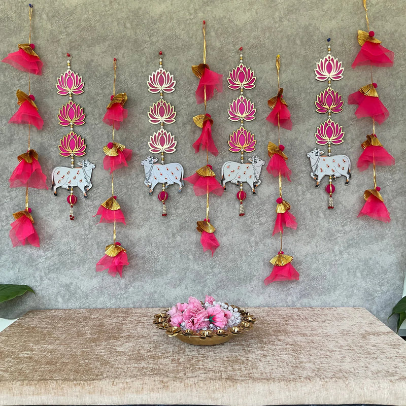 Urli, Pichwai Cow Lotus & Frills Wall Decor (Set of 10) - Festive Decoration Wall Hanging - Crafts N Chisel - Indian Home Decor USA