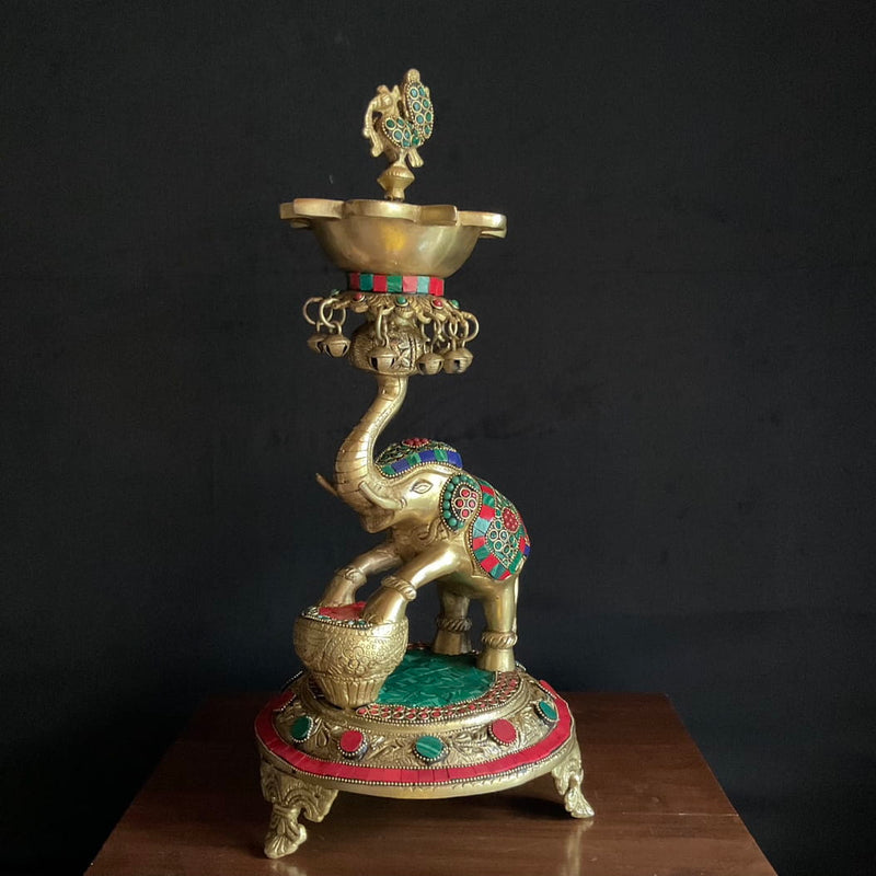Elephant Chisel Dancing Ganesha Brass Diya Lamp | Indian Decor Online | Crafts N Chisel