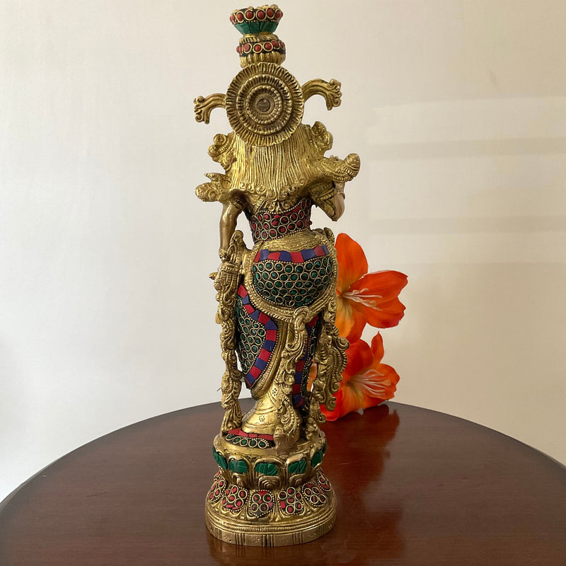 14 Inches Radha Krishna Idol Brass Stonework - Decorative Figurines For Home - Crafts N Chisel - Indian Home Decor USA