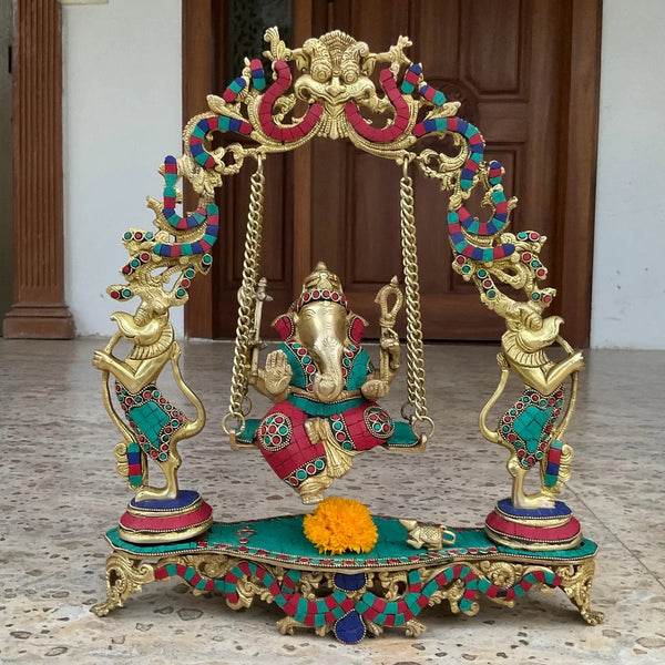 Ganesha Swing Yali Decorative Brass Idol and Statue - Crafts N Chisel - Indian Home Decor USA