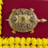 Tortoise With Ashtalakshmi & Shri Yantra Brass Idol - Decorative Figurine - Crafts N Chisel - Indian Home Decor USA