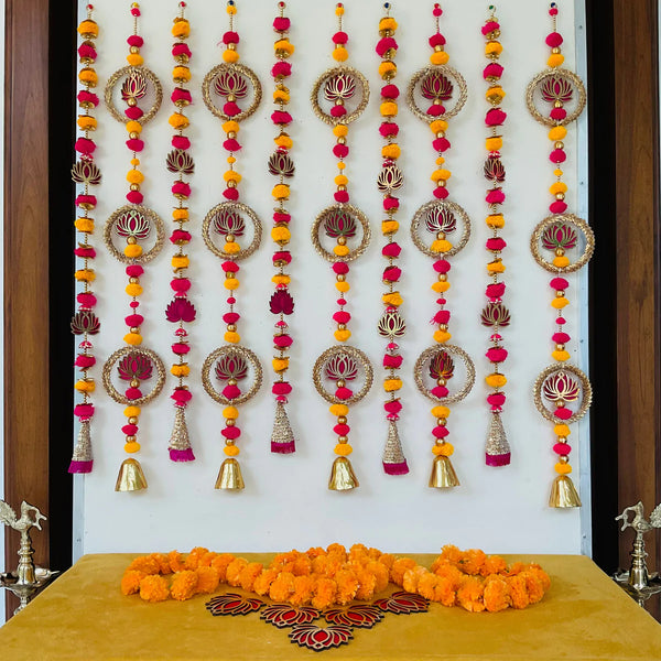 Stylish Lotus Long Hanging (Set of 10) - Festive Decoration Wall Hanging - Crafts N Chisel - Indian Home Decor USA