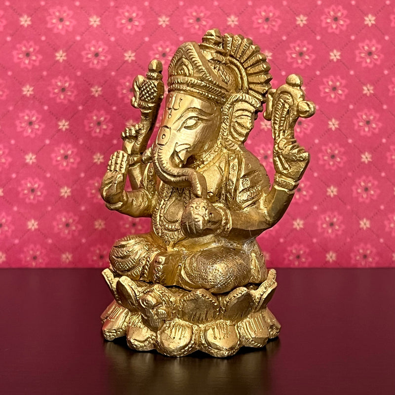 4 inches Lord Ganesh Brass Idol - Ganpati Decorative Statue for Home Decor - Crafts N Chisel - Indian Home Decor USA