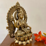 15 Inches Goddess Lakshmi Brass Idol - Goddess of Fortune, Wealth, Prosperity - Pooja Statue - Crafts N Chisel - Indian Home Decor USA