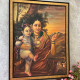 Yashoda Maiya With Balakrishna Handmade Oil Painting - Raja Ravi Varma Recreation - Wall Decor - Crafts N Chisel - Indian Home Decor USA