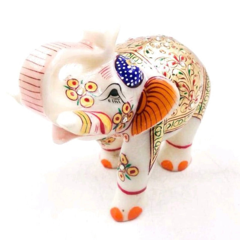 Handcrafted 5 Inches Marble Elephant (Set of 2) - Meenakari Stone Art - Table Animal Decor - Crafts N Chisel - Indian Home Decor USA