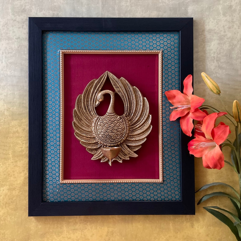 Dancing Peacock Brass Diya Lamp Divine Wall Hanging - Festive Home Decor - Crafts N Chisel - Indian Home Decor USA