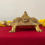 Tortoise With Ashtalakshmi & Shri Yantra Brass Idol - Decorative Figurine - Crafts N Chisel - Indian Home Decor USA