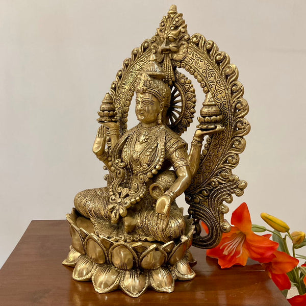 15 Inches Goddess Lakshmi Brass Idol - Goddess of Fortune, Wealth, Prosperity - Pooja Statue - Crafts N Chisel - Indian Home Decor USA