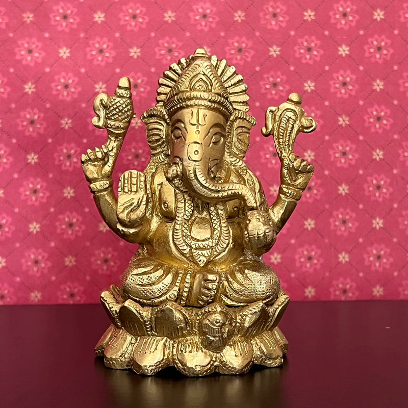 4 inches Lord Ganesh Brass Idol - Ganpati Decorative Statue for Home Decor - Crafts N Chisel - Indian Home Decor USA
