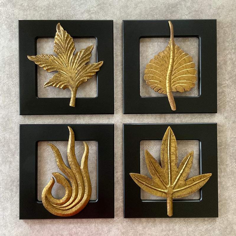 Brass Leaf Wall Hanging (Set of 4), Wall Decor