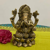 4 inches Lord Ganesh Brass Idol - Ganpati Decorative Statue for Home Decor - Crafts N Chisel - Indian Home Decor USA