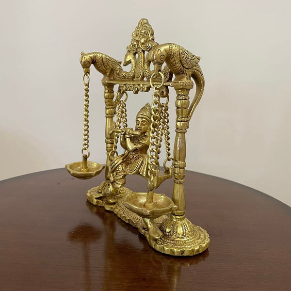 Lord krishna Swing Brass Idol - Traditional Home Decor - Crafts N Chisel - Indian Home Decor USA