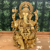 12 Inches Lord Ganesh Brass Idol - Ganpati Decorative Statue for Home Decor - Crafts N Chisel - Indian Home Decor USA