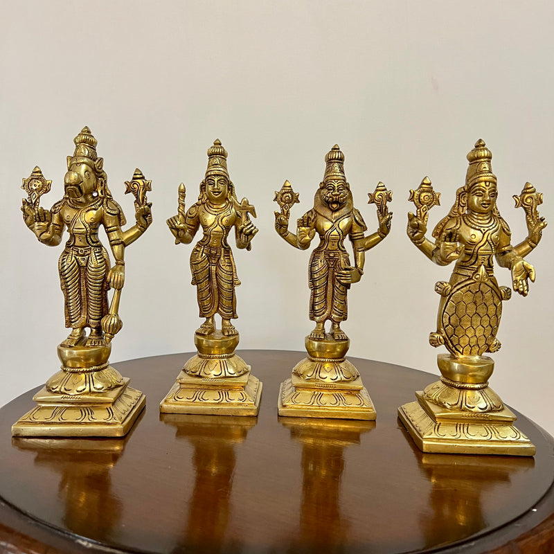 10 Inches Lord Vishnu Dashavatar Brass Idols - Decorative Home Decor - Crafts N Chisel - Indian Home Decor USA